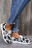 Cow Print Lace Up Round Toe Flat Sneakers