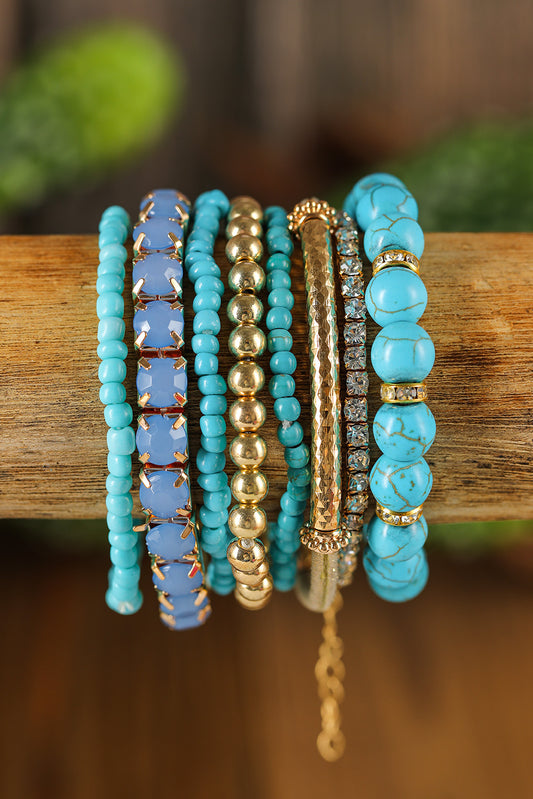 Vintage Boho Turquoise Gem Beaded Bracelet Set