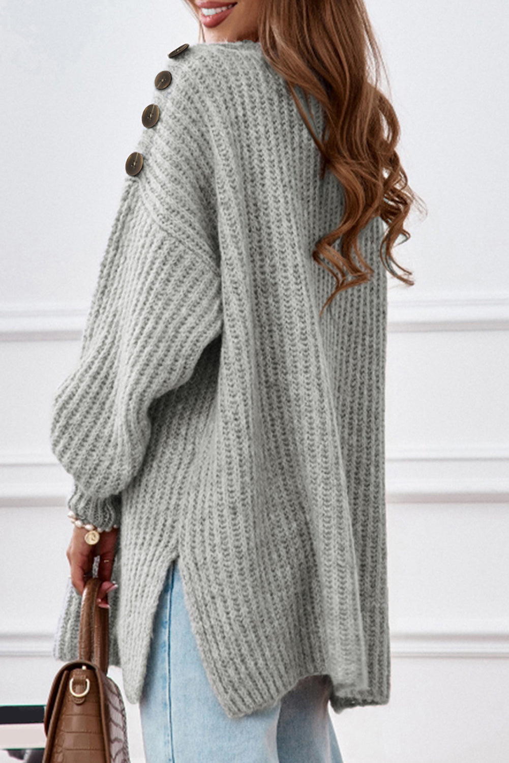 Buttoned Drop Shoulder Oversized Sweater