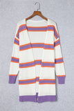 Striped Long Sleeve Ribbed Trim Button Cardigan