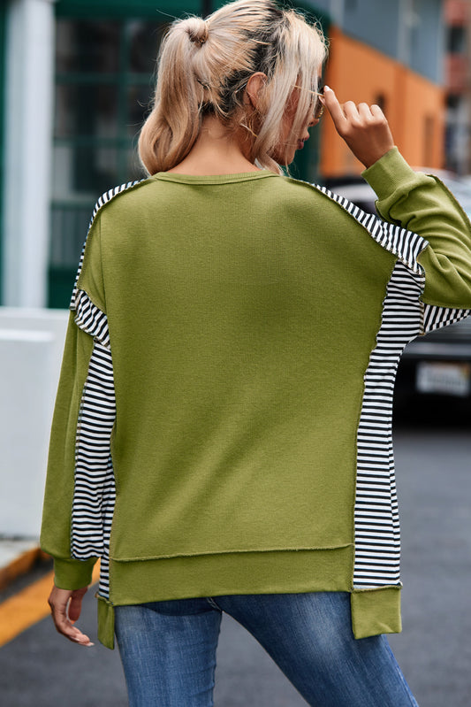 Striped Patch Exposed Seam Henley Sweatshirt