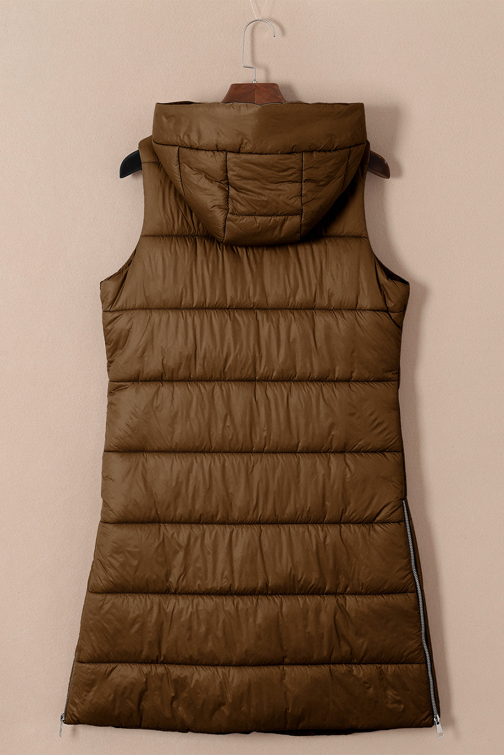 Black Hooded Long Quilted Vest Coat