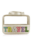 Light Pink TRAVEL Chenille Letter Clear PVC Makeup Bag