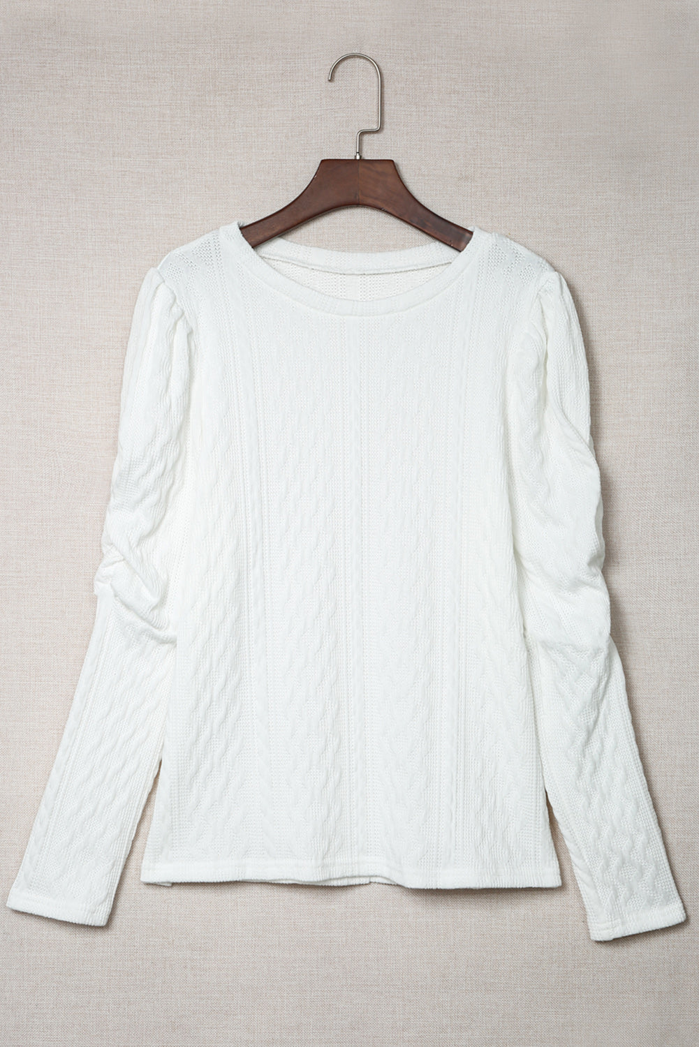 Solid Color Puffy Sleeve Textured Knit Top