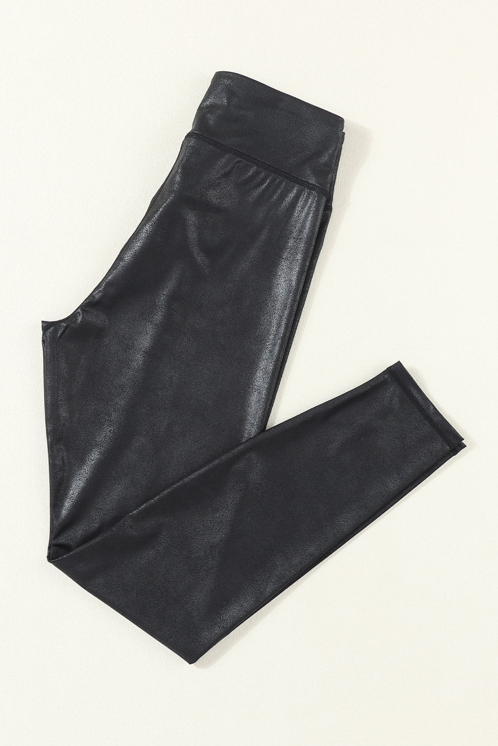 Black Crossed Dip Waist Sleek Leather Leggings