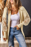 Crochet Lace Sleeve Ribbed Knit Cardigan