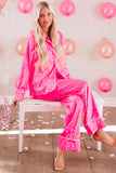 2pcs Leopard Satin Long Sleeve Pajamas Set