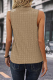 Light French Beige Lattice Textured Split Neck Tank Top