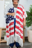 Plus Size American Flag Tasseled 3/4 Sleeve Cardigan