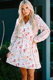 V Neck Bubble Sleeves Floral Dress