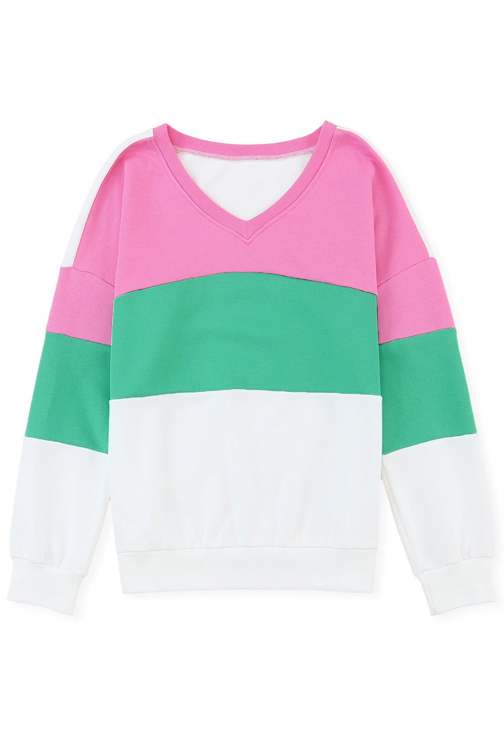 Ribbed V Neck Color Block Patchwork Sweatshirt