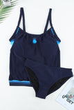 Navy Gradient Color Patchwork Spaghetti Strap Tankini Set