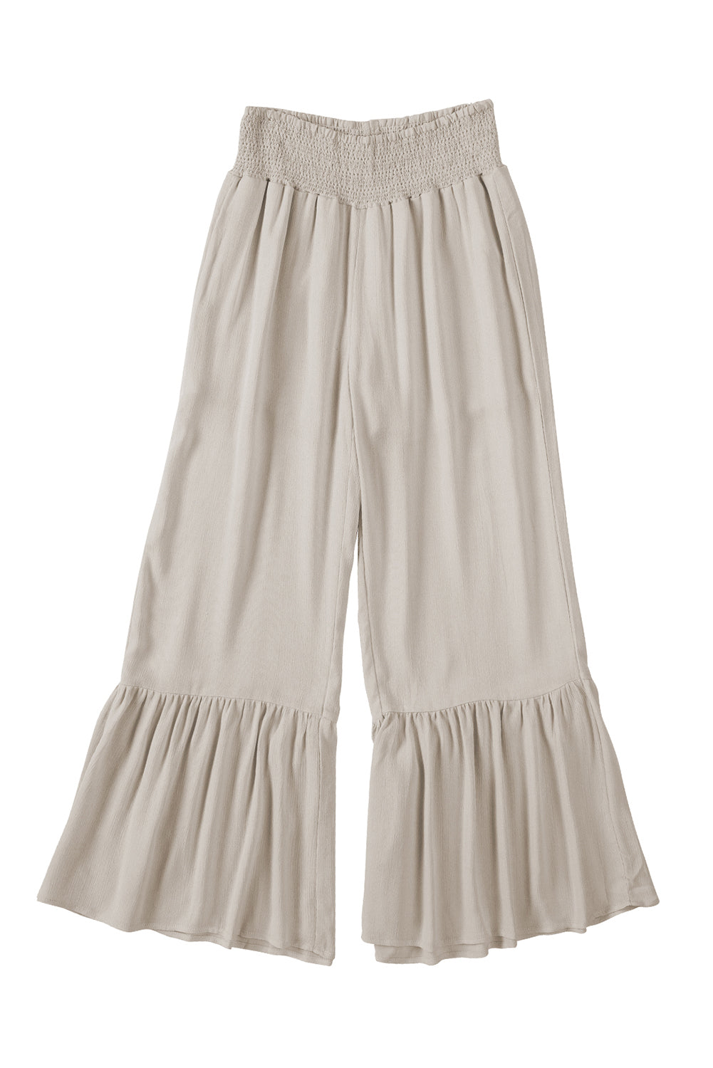 Smocked High Waist Ruffled Wide Leg Pants