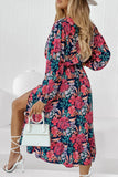 V Neck Elastic High Waist Split Floral Dress