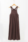 Brown Striped Pleated Wide Leg Pocketed Jumpsuit