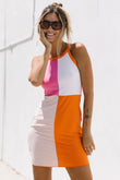 Color Block Ribbed Sleeveless Bodycon Mini Dress