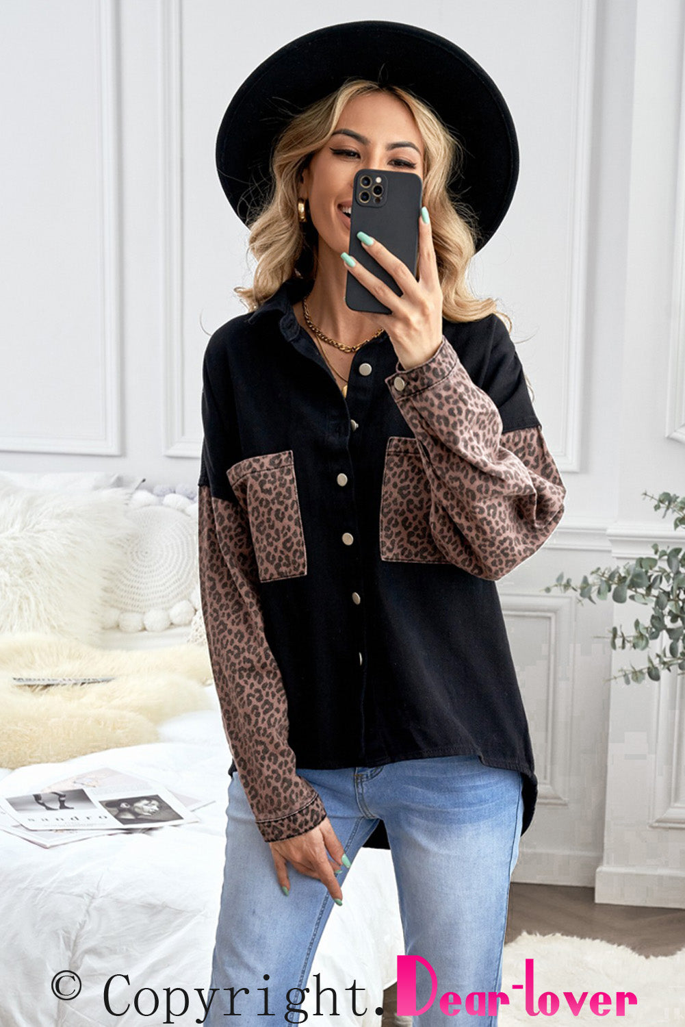 Contrast Leopard Denim Jacket