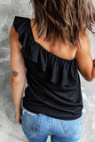 Ruffle One Shoulder Crinkle Tank