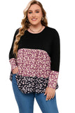 Floral Pattern Color Block Plus Size Pullover Top