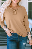 Leopard Cuffs Ribbed Henley Top