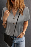 Button V Neck Rolled Sleeve T Shirt