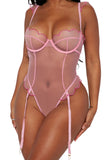 Sheer Mesh Scalloped Trim Garter Teddy Lingerie