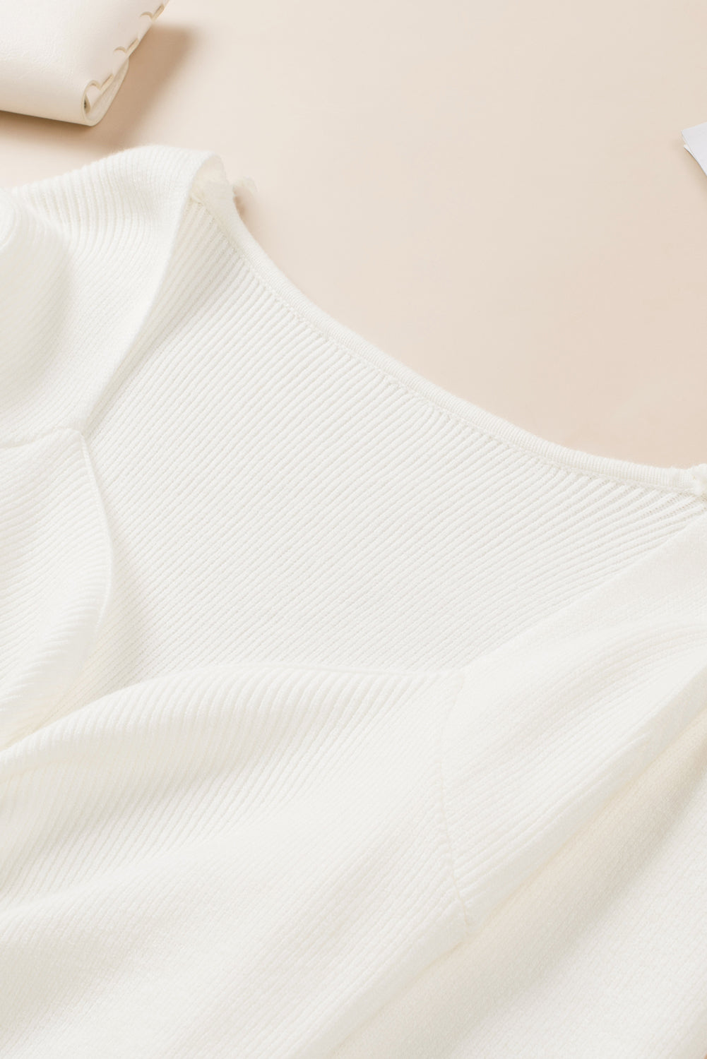 Ruched Sweetheart Neckline Rib Knit Sweater