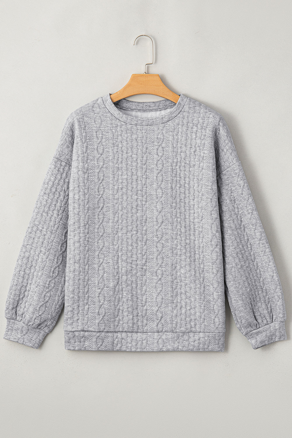 Cable Textured Drop Shoulder Pullover Sweatshirt