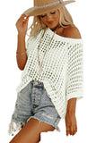 Fishnet Knit Ribbed Round Neck Short Sleeve Sweater Tee