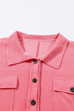 Pink Plus Size Ribbed Pocketed Long Sleeve Henley Top