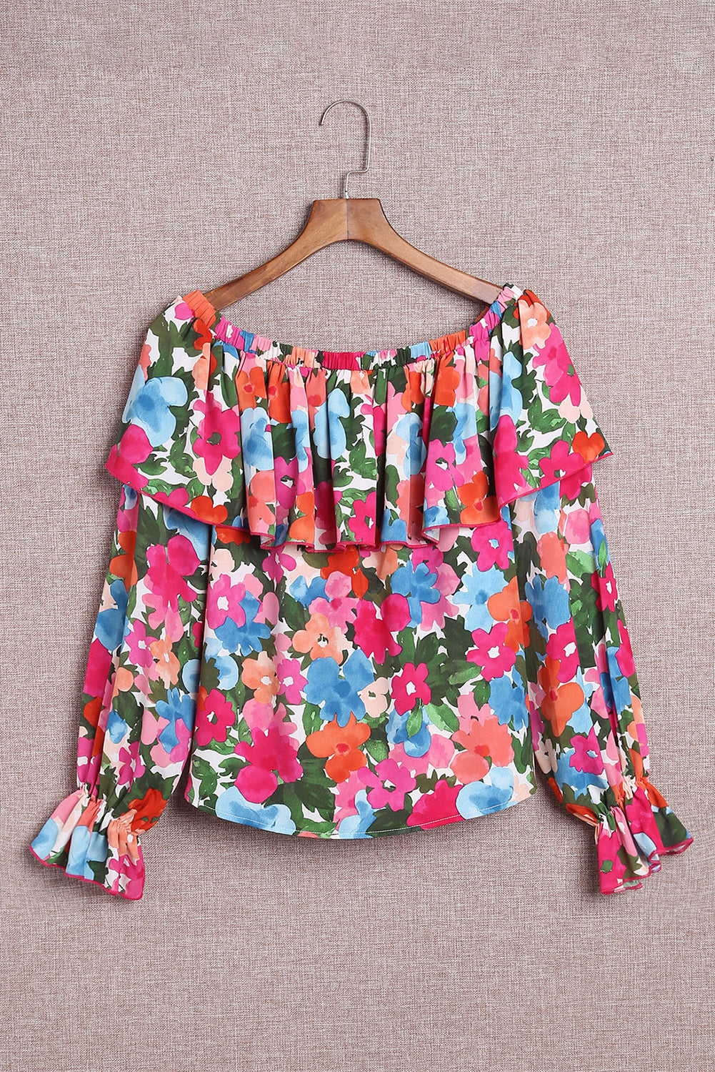 Blouse à épaules dénudées et à volants imprimé floral