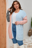 Plus Size Colorblock Pocketed Open Front Cardigan