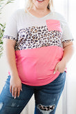 Color Block Splicing Striped Leopard Plus Size Tee