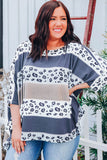 Plus Size Leopard Striped Color Block Oversized Top