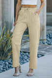 Drawstring Elastic Waist Pockets Long Straight Legs Pants