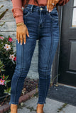 Jean skinny taille haute bleu avec coutures