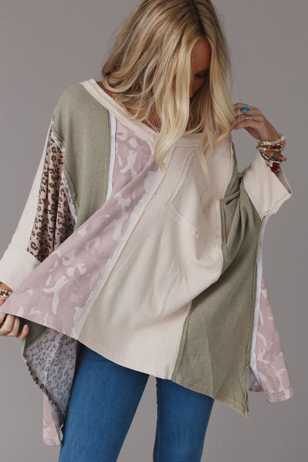 Exposed Seam Patchwork Oversized Top