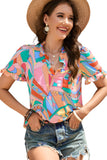 Abstract Geometry Print Half Puff Sleeve Loose Shirt