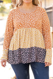 Plus Size Colorblock Blooming Daisy Long Sleeve Flowy Top