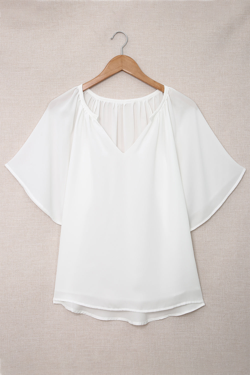 Split Neck Pleated Loose Top