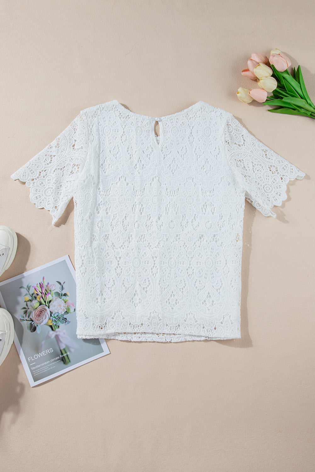 White Crochet Lace Short Sleeve Blouse