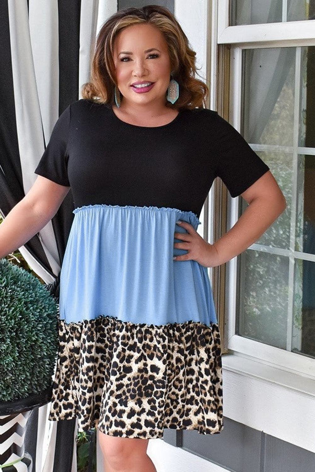 Colorblock Leopard Patchwork T Shirt Plus Size Dress