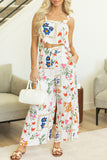 White Colorful Printed Square Neck Tank and Wide Leg Pants Set