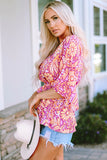 Boho Floral Print Belted Surplice Blouse