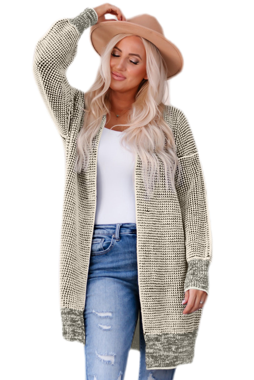 Gray Textured Knit Pocketed Duster Cardigan