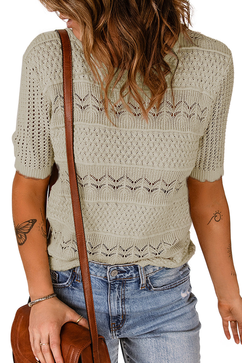 Crochet Hollow-out Short Sleeve T-shirt