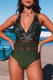 Army Camo Patchwork One Piece Swimsuit