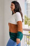 Plus Size Ribbed Trim Color Block Sweater