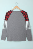 Green Buffalo Plaid & Stripe Splicing Long Sleeve Top