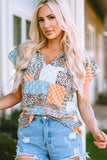 Boho Mixed Patterns Flutter Sleeves Top